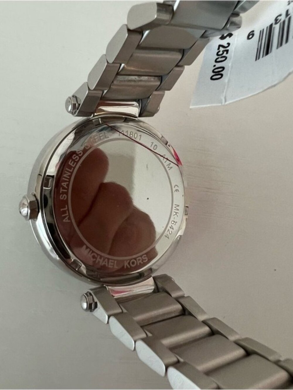 Michael Kors Women's Parker Silver Tone Watch Crystals Gray Pearl 39mm MK6424 - Picture 7 of 10